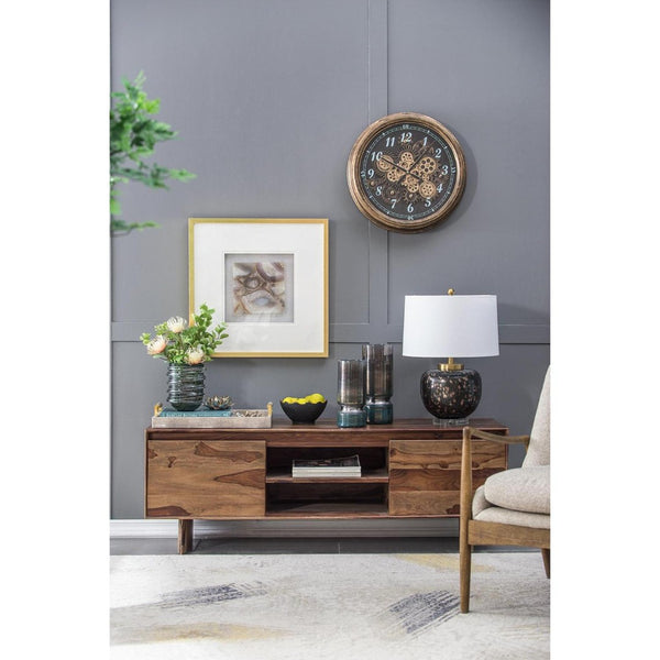 HomeRoots 21" Industrial Black and Gold Wall Clock with Exposed Gears - Vintage Charm for Modern Spaces 485982