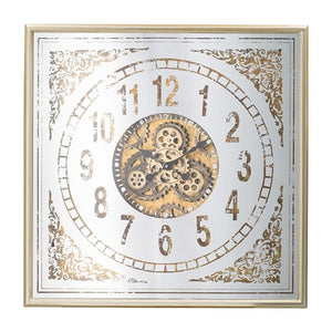 Homeroots 32" Square Gold And Silver Wood And Mirror Analog Exposed Gear Wall Clock  Iron 485983