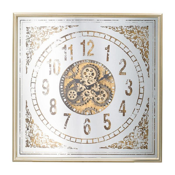 Homeroots 32" Square Gold And Silver Wood And Mirror Analog Exposed Gear Wall Clock  Iron 485983
