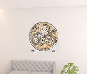 Homeroots 32" Square Gold And Silver Wood And Mirror Analog Exposed Gear Wall Clock  Iron 485983