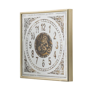 Homeroots 32" Square Gold And Silver Wood And Mirror Analog Exposed Gear Wall Clock  Iron 485983