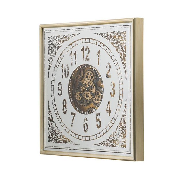 Homeroots 32" Square Gold And Silver Wood And Mirror Analog Exposed Gear Wall Clock  Iron 485983