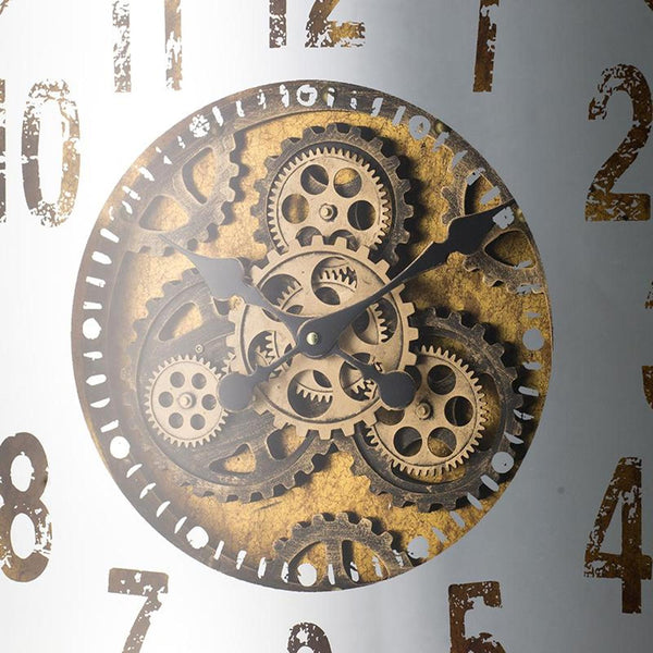 Homeroots 32" Square Gold And Silver Wood And Mirror Analog Exposed Gear Wall Clock  Iron 485983