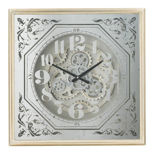 Homeroots 24" Square Gold And Silver Wood And Mirror Exposed Gear Wall Clock  Iron 485984