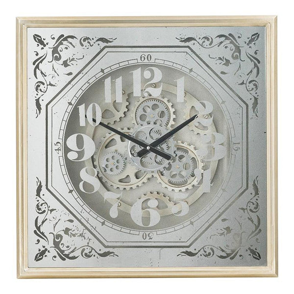 Homeroots 24" Square Gold And Silver Wood And Mirror Exposed Gear Wall Clock  Iron 485984
