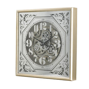 Homeroots 24" Square Gold And Silver Wood And Mirror Exposed Gear Wall Clock  Iron 485984