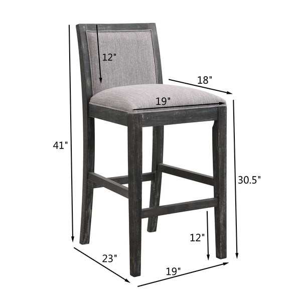 English Elm Christopher Knight Home® - 30.5 Inch Bar Stools Set of 2 with Upholstered Fabric Seats, Rubberwood Frame, 30.5" Height, 300 lb Capacity Black+Grey N780P192217B
