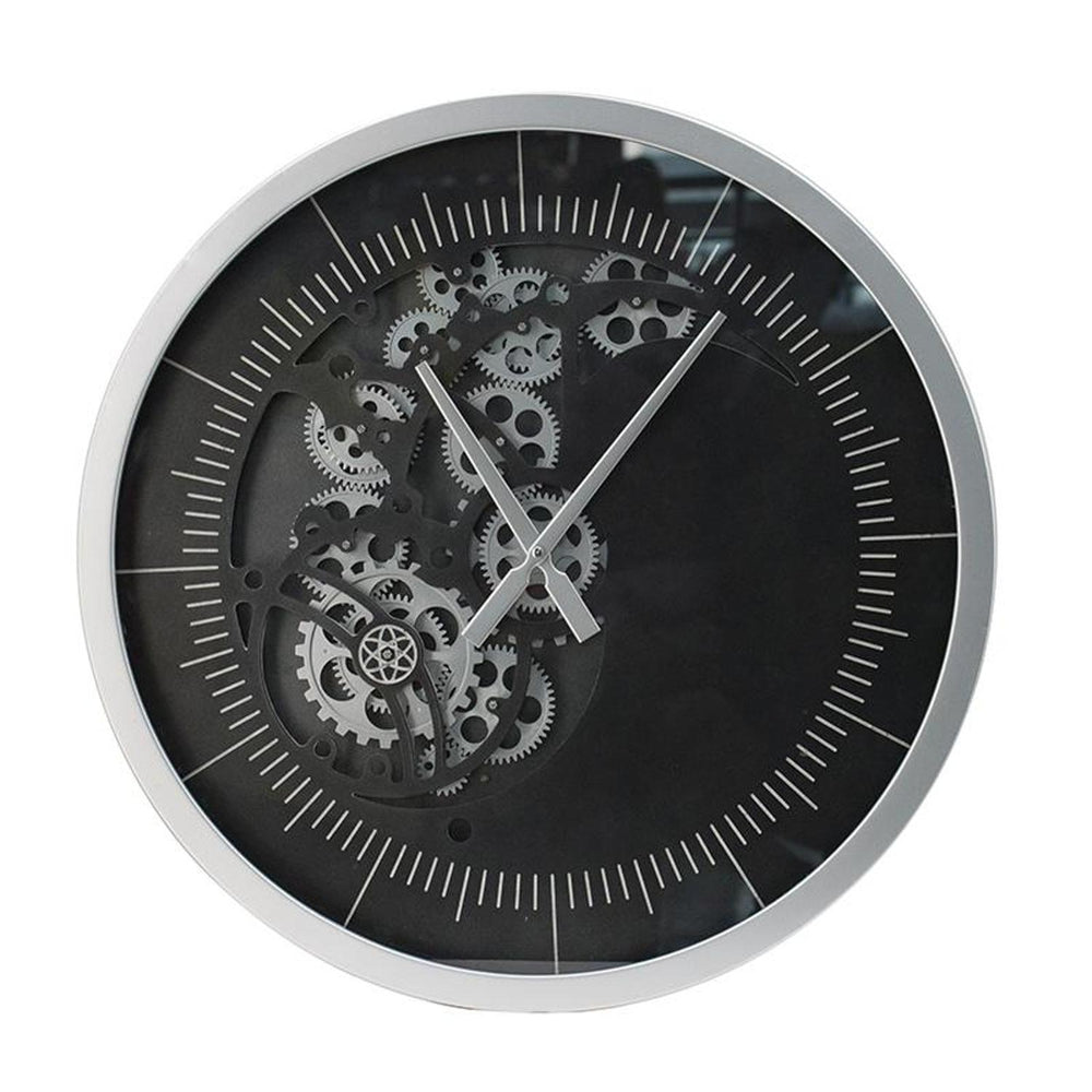 Homeroots 23" Circle Black And Silver Wood And Glass Analog Wall Clock  Iron 485985