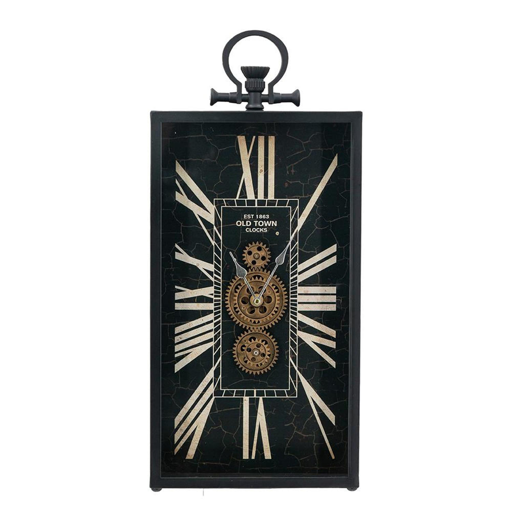 Homeroots 10" Black And Gold Metal And Glass Analog Vintage Style Crackle Wall Clock  Iron 485986