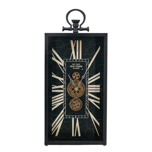 HomeRoots 10" Vintage Black and Gold Metal Glass Wall Clock with Unique Crackle Face and Industrial Charm 485986