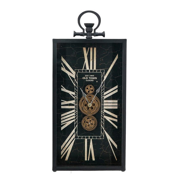 HomeRoots 10" Vintage Black and Gold Metal Glass Wall Clock with Unique Crackle Face and Industrial Charm 485986