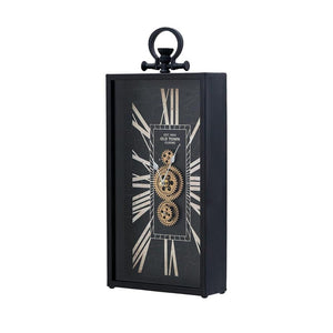 HomeRoots 10" Vintage Black and Gold Metal Glass Wall Clock with Unique Crackle Face and Industrial Charm 485986