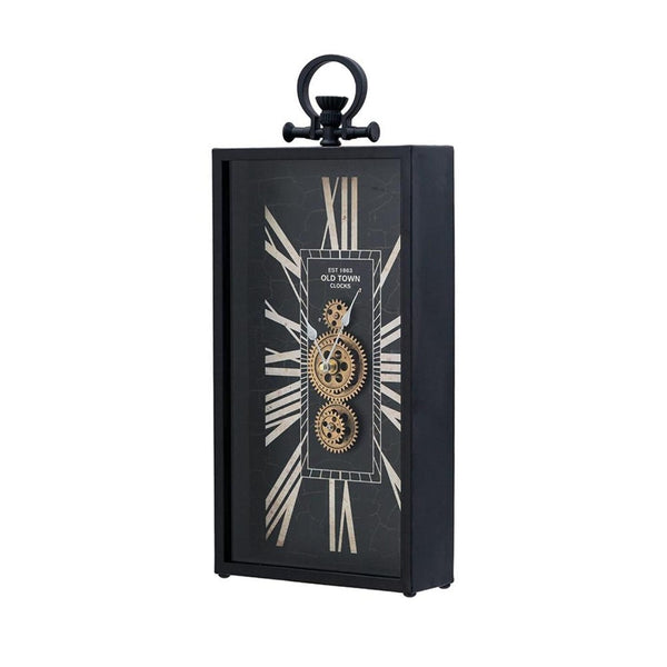 HomeRoots 10" Vintage Black and Gold Metal Glass Wall Clock with Unique Crackle Face and Industrial Charm 485986
