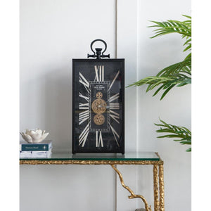 HomeRoots 10" Vintage Black and Gold Metal Glass Wall Clock with Unique Crackle Face and Industrial Charm 485986