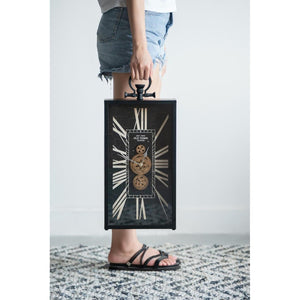 HomeRoots 10" Vintage Black and Gold Metal Glass Wall Clock with Unique Crackle Face and Industrial Charm 485986