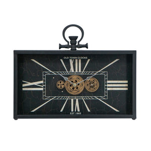 HomeRoots 13" Vintage Black and Gold Analog Wall Clock with Crackle Glass Face and Exposed Gears, 17.7" H 485987