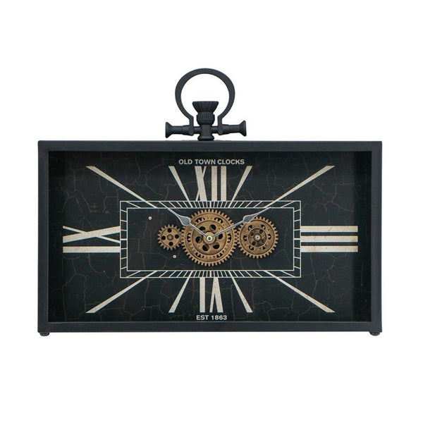 HomeRoots 13" Vintage Black and Gold Analog Wall Clock with Crackle Glass Face and Exposed Gears, 17.7" H 485987