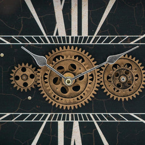 HomeRoots 13" Vintage Black and Gold Analog Wall Clock with Crackle Glass Face and Exposed Gears, 17.7" H 485987