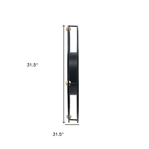Homeroots 32" Circle Black And Gold Metal And Glass Analog Exposed Gear Wall Clock  Iron 485988