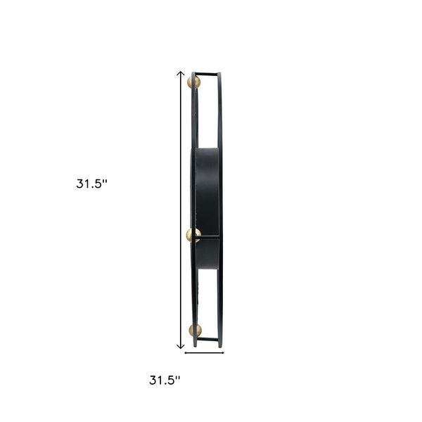 Homeroots 32" Circle Black And Gold Metal And Glass Analog Exposed Gear Wall Clock  Iron 485988