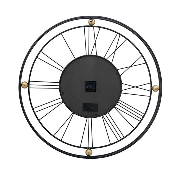 Homeroots 32" Circle Black And Gold Metal And Glass Analog Exposed Gear Wall Clock  Iron 485988