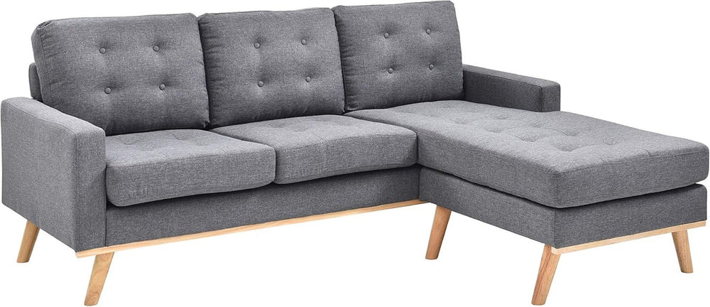 English Elm 1pc Mid-century Modern Linen-like Sectional with Tufted Back and Reversible Chaise B011P203039
