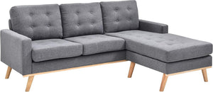 English Elm 1pc Mid-century Modern Linen-like Sectional with Tufted Back and Reversible Chaise B011P203039