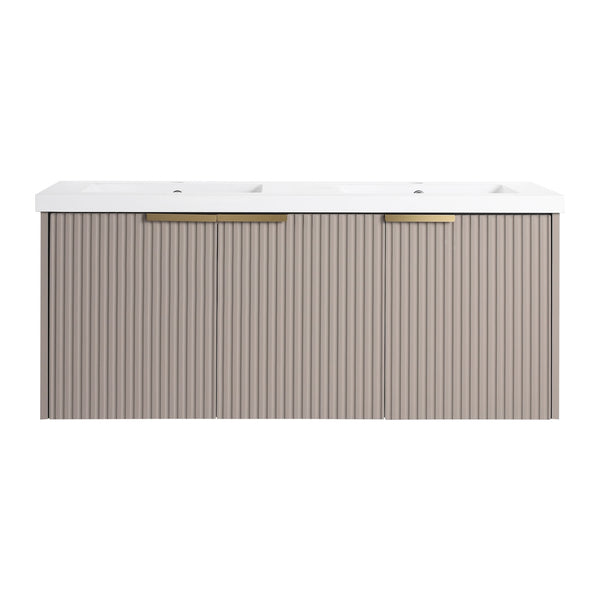 English Elm 48" Modern Wall-Mounted Bathroom Vanity With Double Sink, Soft-Close Doors & Stylish Wavy Panels W999S00353