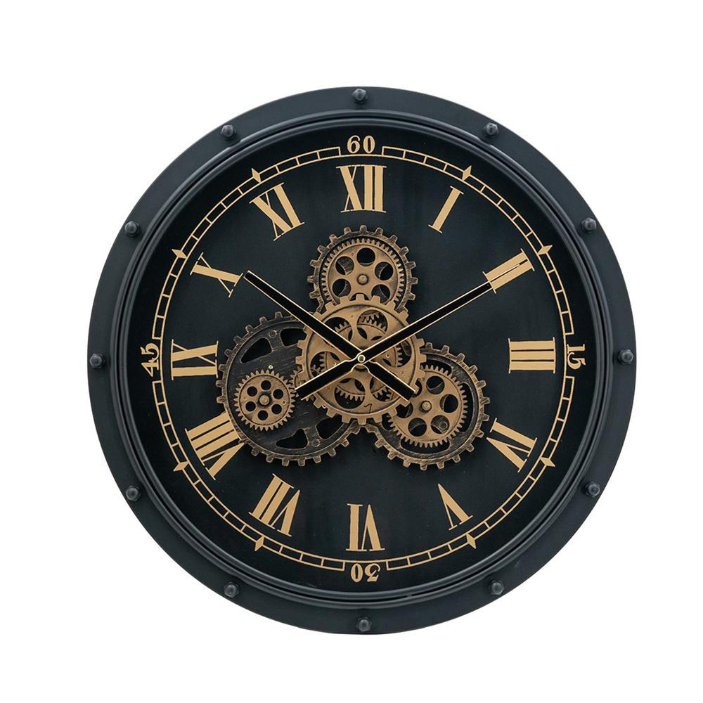 Homeroots 20" Circle Black And Gold Metal And Glass Analog Wall Clock  Iron 485990