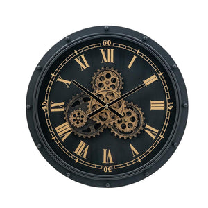 Homeroots 20" Circle Black And Gold Metal And Glass Analog Wall Clock  Iron 485990