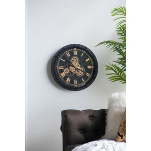 Homeroots 20" Circle Black And Gold Metal And Glass Analog Wall Clock  Iron 485990