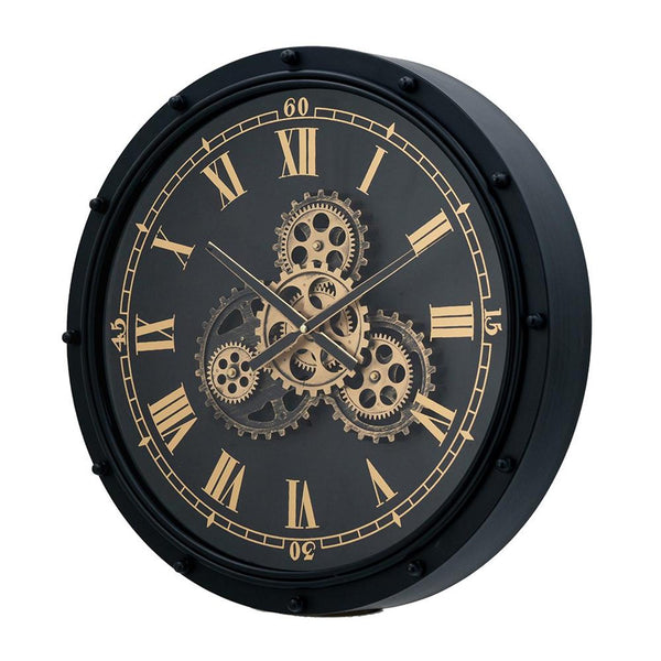Homeroots 20" Circle Black And Gold Metal And Glass Analog Wall Clock  Iron 485990