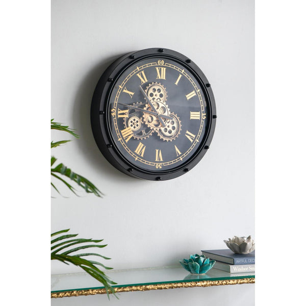 Homeroots 20" Circle Black And Gold Metal And Glass Analog Wall Clock  Iron 485990