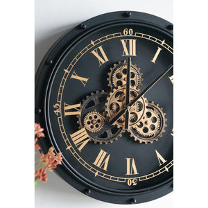 Homeroots 20" Circle Black And Gold Metal And Glass Analog Wall Clock  Iron 485990