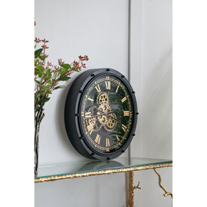 Homeroots 20" Circle Black And Gold Metal And Glass Analog Wall Clock  Iron 485990