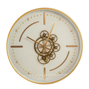 Homeroots 18" Circle Gold And White Metal And Glass Analog Wall Clock  Iron 485994