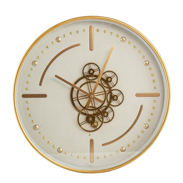 Homeroots 18" Circle Gold And White Metal And Glass Analog Wall Clock  Iron 485994