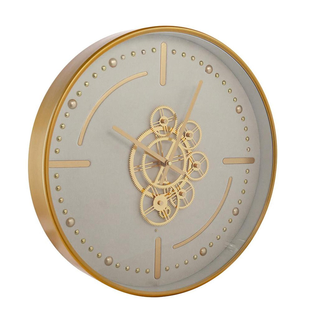 Homeroots 18" Circle Gold And White Metal And Glass Analog Wall Clock  Iron 485994