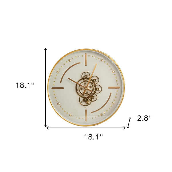 Homeroots 18" Circle Gold And White Metal And Glass Analog Wall Clock  Iron 485994