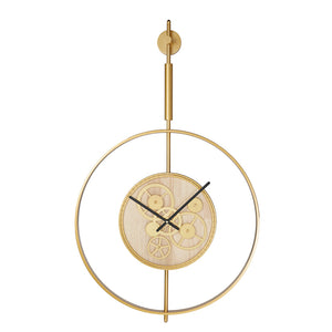 Homeroots 20" Novelty Gold Metal And Glass Analog Exposed Gear Wall Clock  Iron 485995