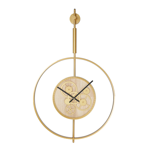 Homeroots 20" Novelty Gold Metal And Glass Analog Exposed Gear Wall Clock  Iron 485995