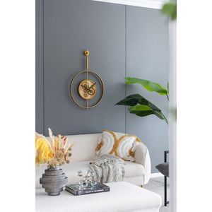 Homeroots 20" Novelty Gold Metal And Glass Analog Exposed Gear Wall Clock  Iron 485995