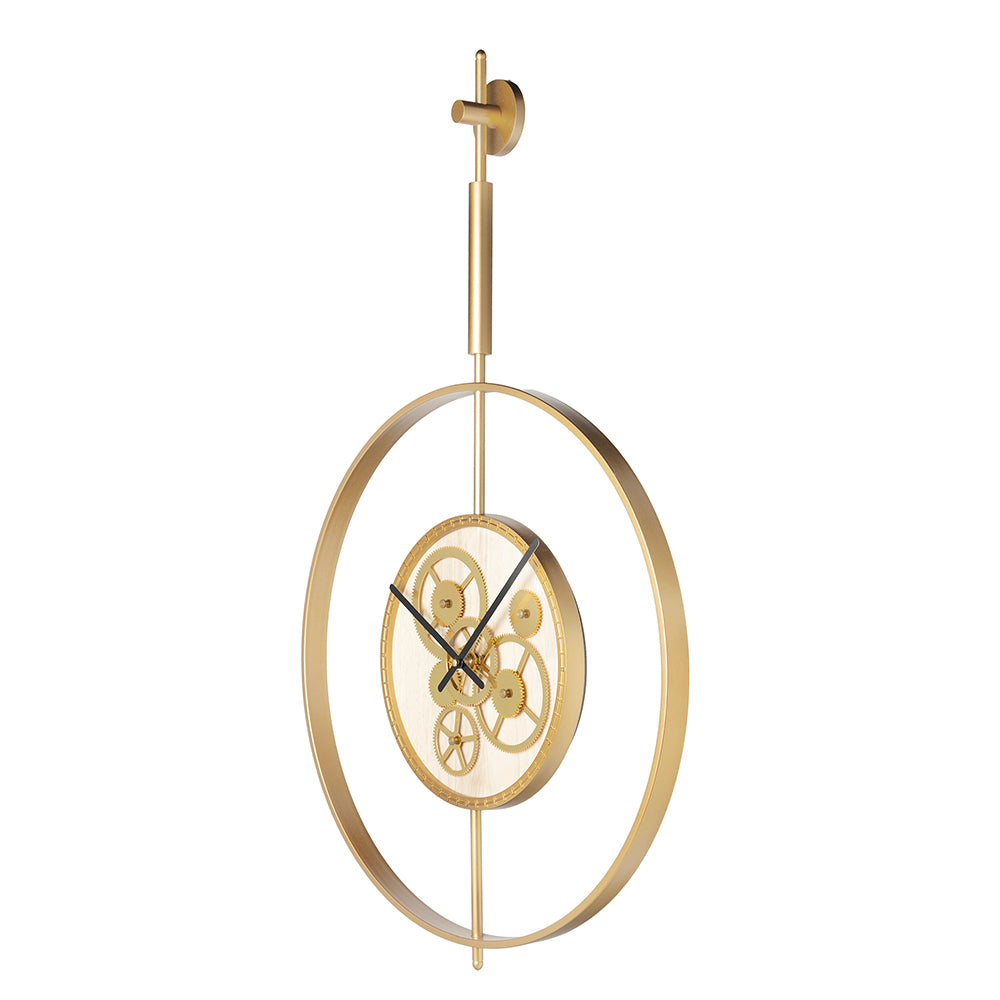 Homeroots 20" Novelty Gold Metal And Glass Analog Exposed Gear Wall Clock  Iron 485995