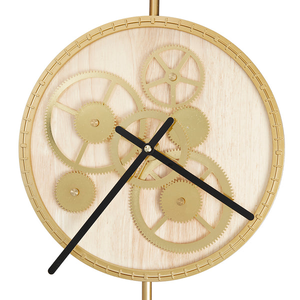Homeroots 20" Novelty Gold Metal And Glass Analog Exposed Gear Wall Clock  Iron 485995