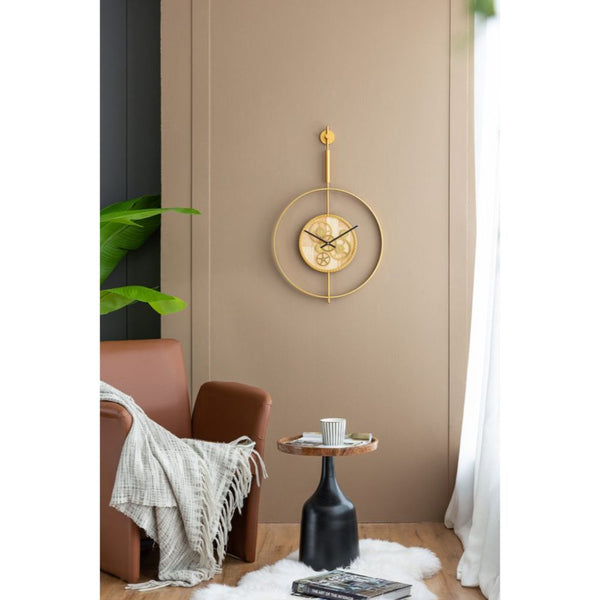 Homeroots 20" Novelty Gold Metal And Glass Analog Exposed Gear Wall Clock  Iron 485995