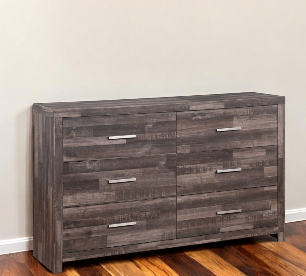 Homeroots 60" Dark Brown Solid And Manufactured Wood Six Drawer Double Dresser  Solid And Manufactured Wood 485998