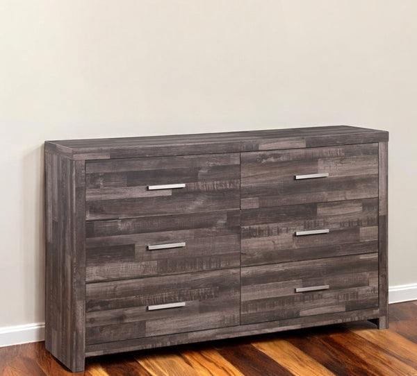 Homeroots 60" Dark Brown Solid And Manufactured Wood Six Drawer Double Dresser  Solid And Manufactured Wood 485998