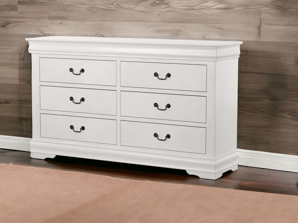 Homeroots 57" White Solid Wood Six Drawer Double Dresser  Solid Wood 485999