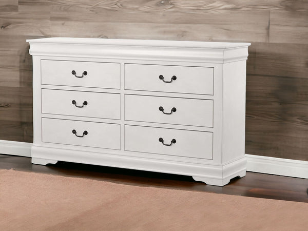 Homeroots 57" White Solid Wood Six Drawer Double Dresser  Solid Wood 485999