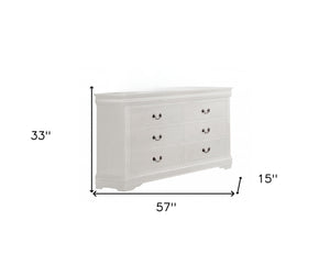 Homeroots 57" White Solid Wood Six Drawer Double Dresser  Solid Wood 485999